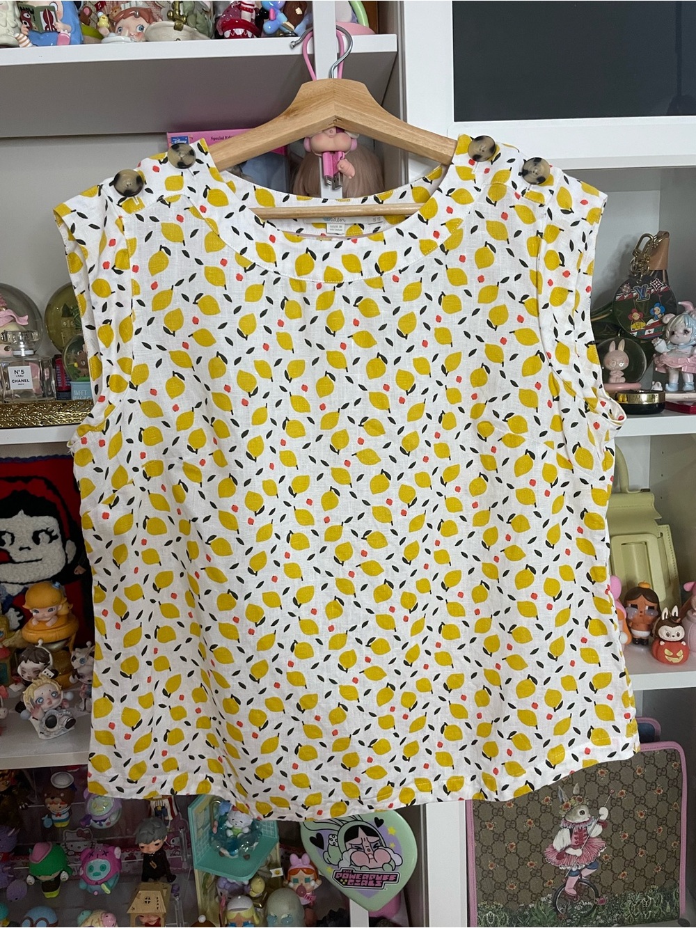 Boden Lemon Print 100% Linen Button Shoulder Top US 8R - Picture 3 of 9
